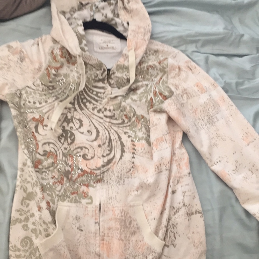 Rhinestone cream hoodie size small.